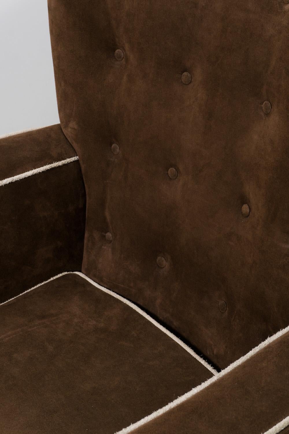 Pair of Brown Suede Armchairs, Guglielmo Ulrich, 1936 For Sale 5