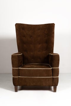Pair of Brown Suede Armchairs, Guglielmo Ulrich, 1936