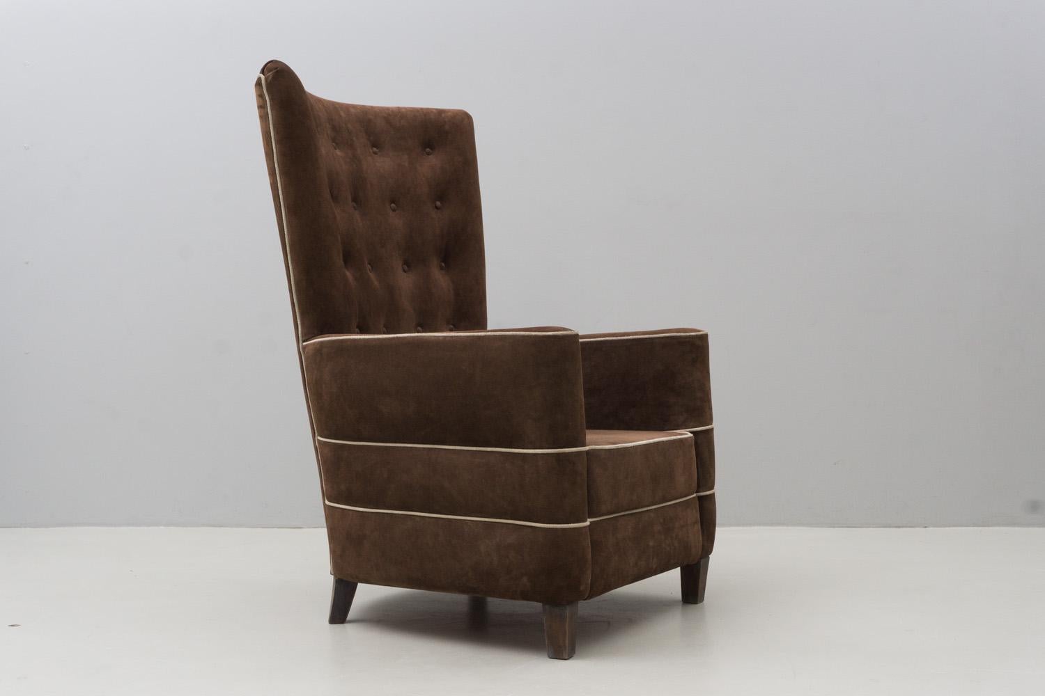 Italian Pair of Brown Suede Armchairs, Guglielmo Ulrich, 1936 For Sale