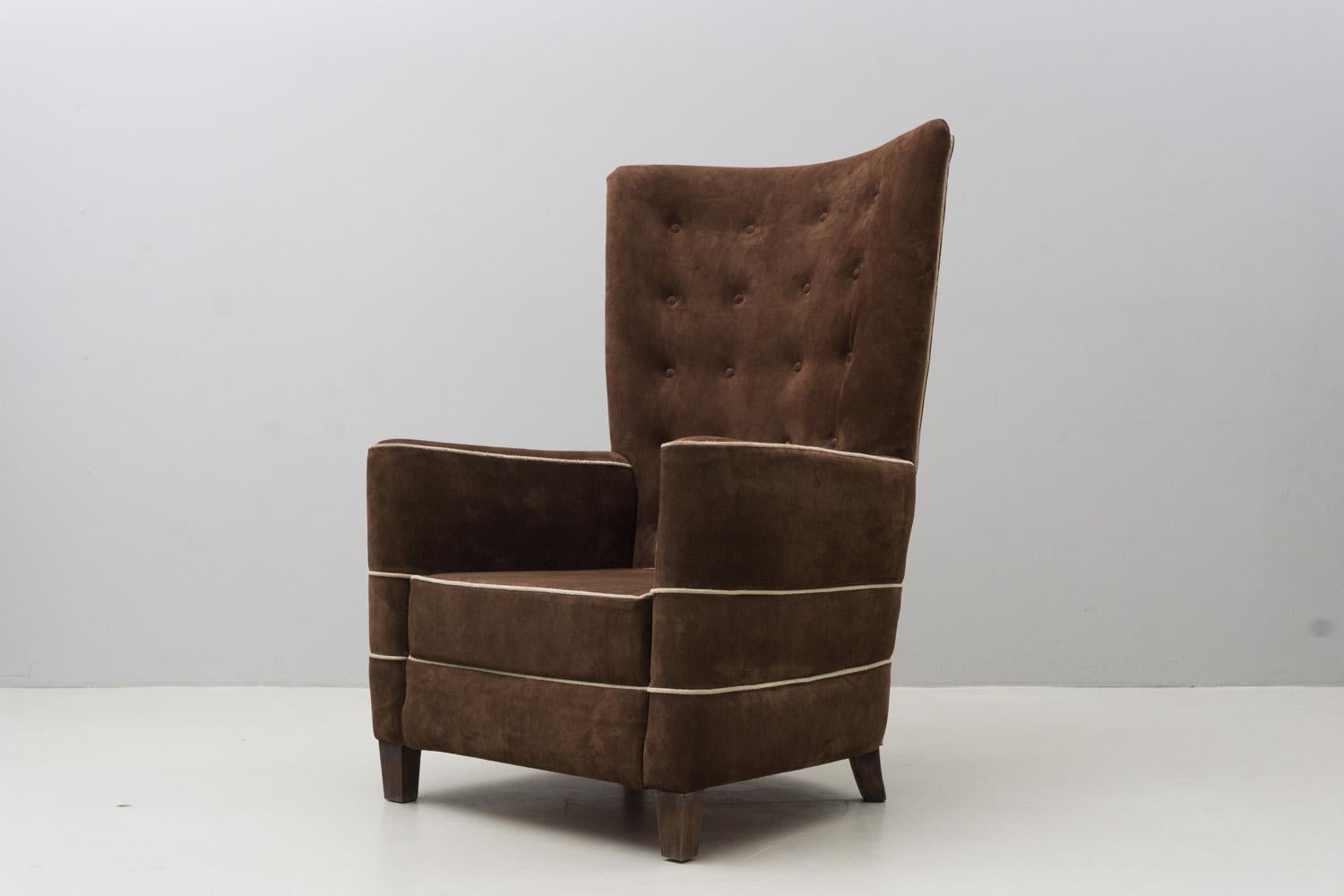 Pair of Brown Suede Armchairs, Guglielmo Ulrich, 1936 In Good Condition For Sale In Berlin, DE