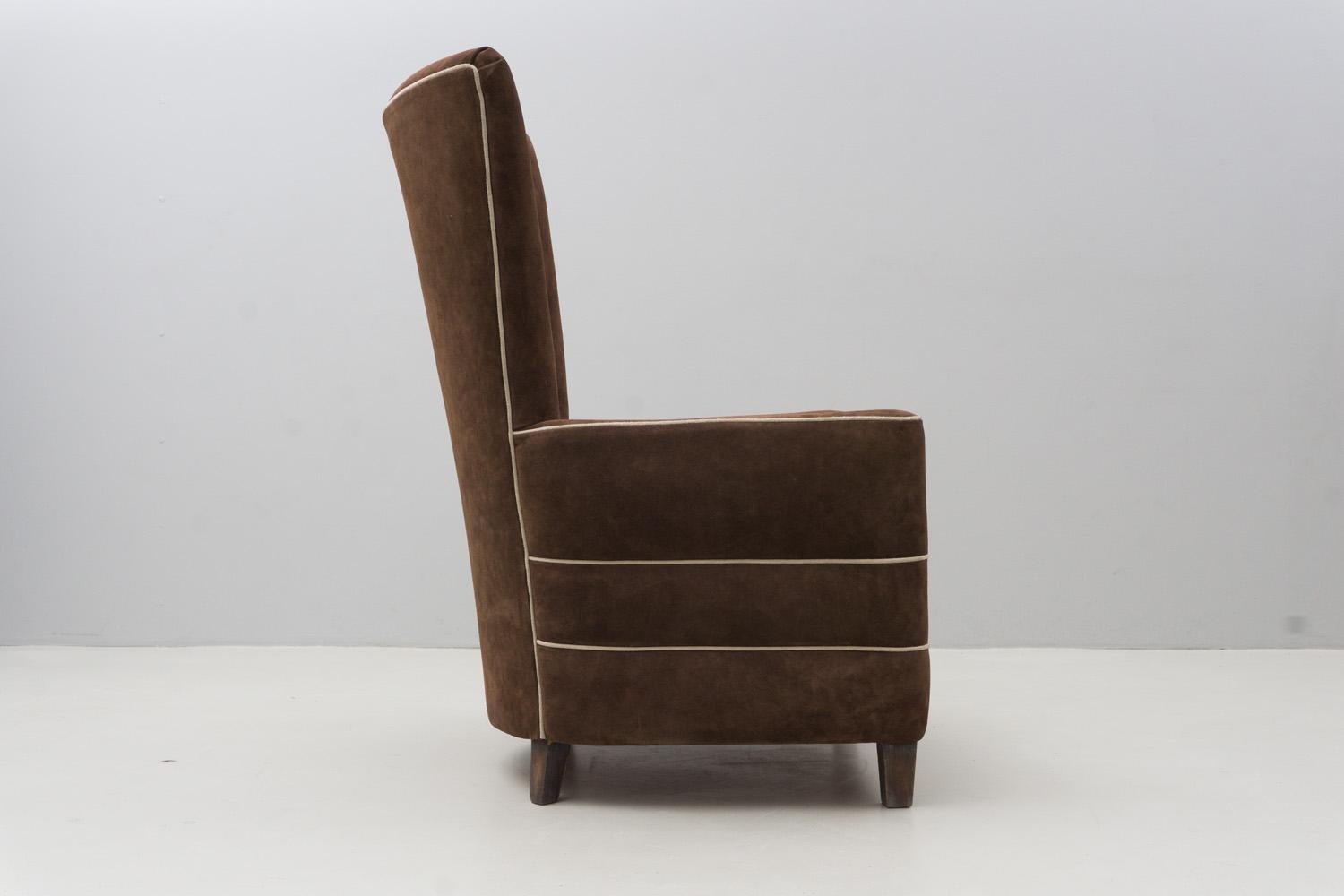 Pair of Brown Suede Armchairs, Guglielmo Ulrich, 1936 For Sale 1