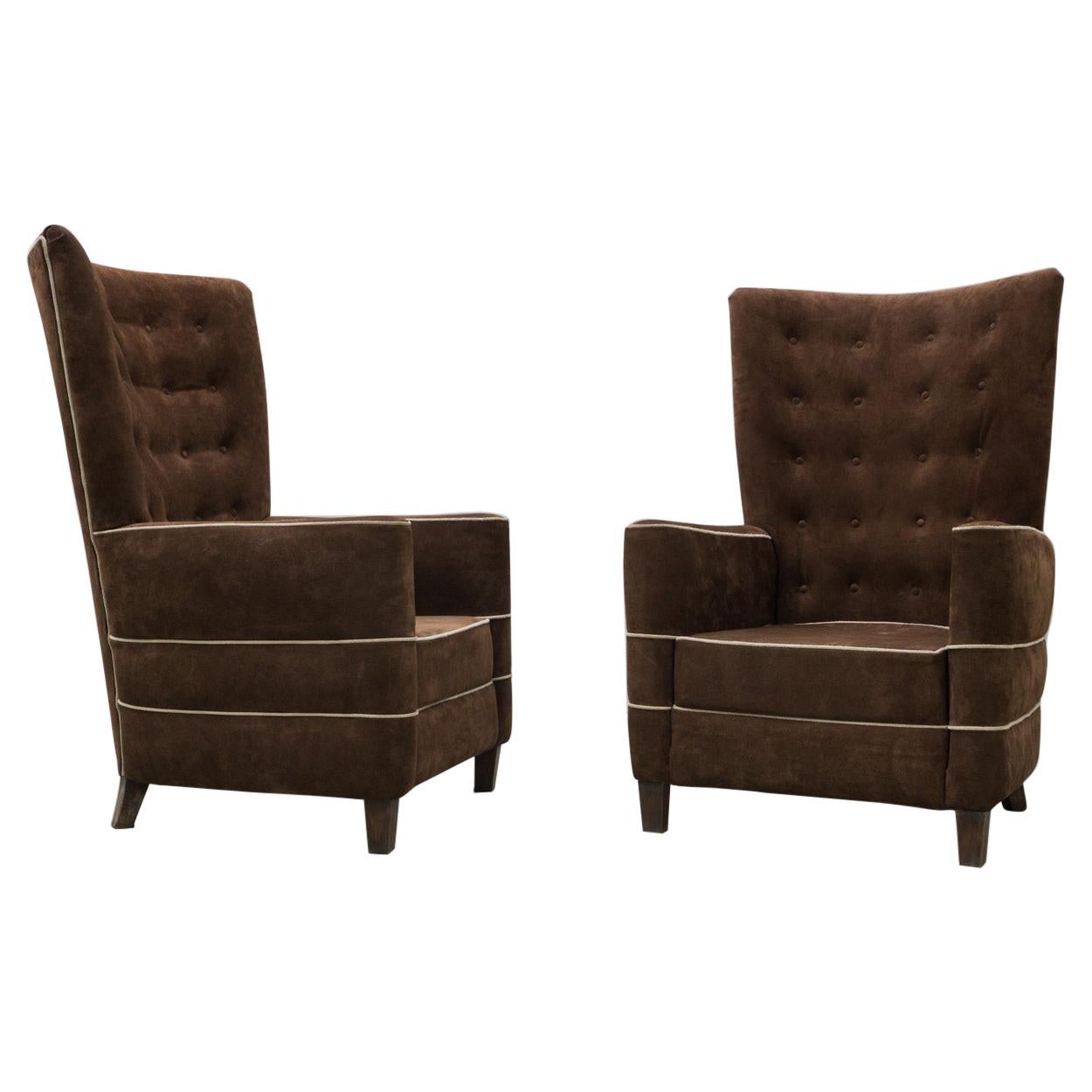 Pair of Brown Suede Armchairs, Guglielmo Ulrich, 1936