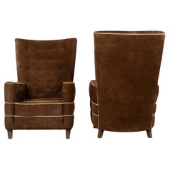Pair of Brown Suede Armchairs, Guglielmo Ulrich, 1936