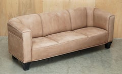 PAIR OF BROWN SUEDE LEATHER JOSEF HOFFMANN 1905 STAMPED PALAIS STOCLET SOFAs