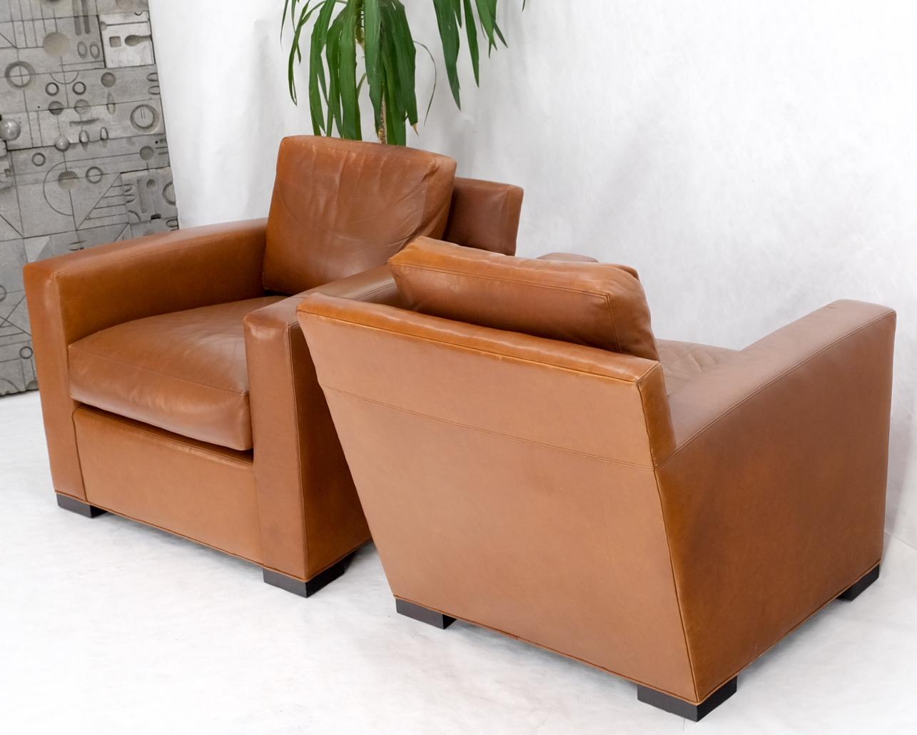 Pair of Brown Tan Leather Lounge Chairs by Coach For Sale 5