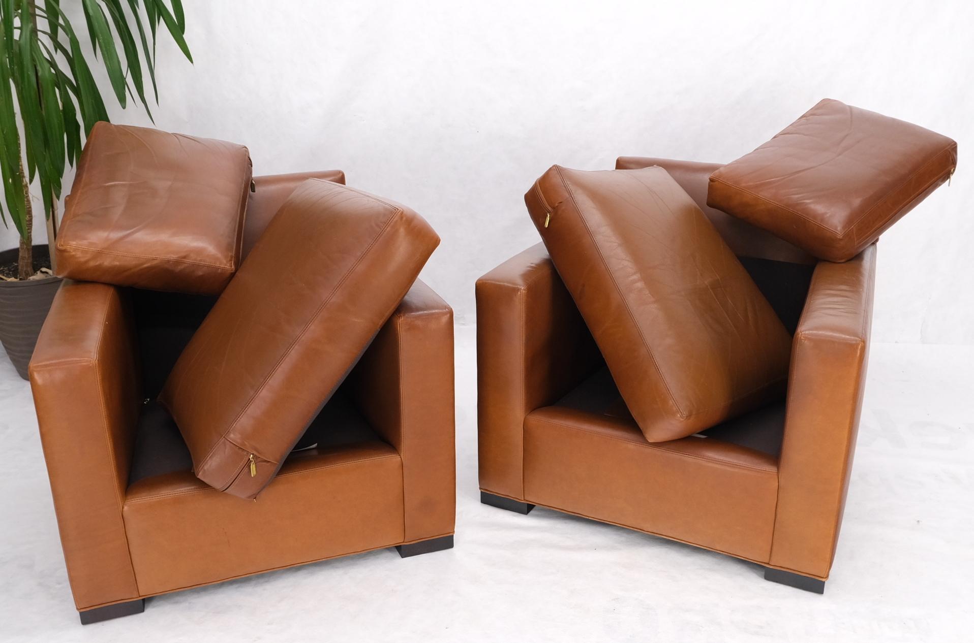 Pair of Brown Tan Leather Lounge Chairs by Coach For Sale 7
