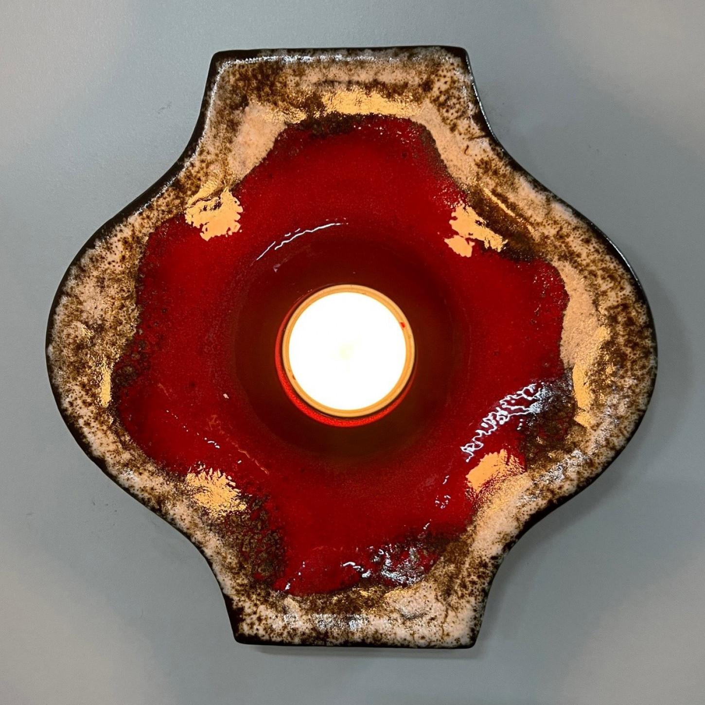 Coppia di applique quadrate in ceramica marrone taupe rossa di Hustadt Keramik, Germania in vendita 3