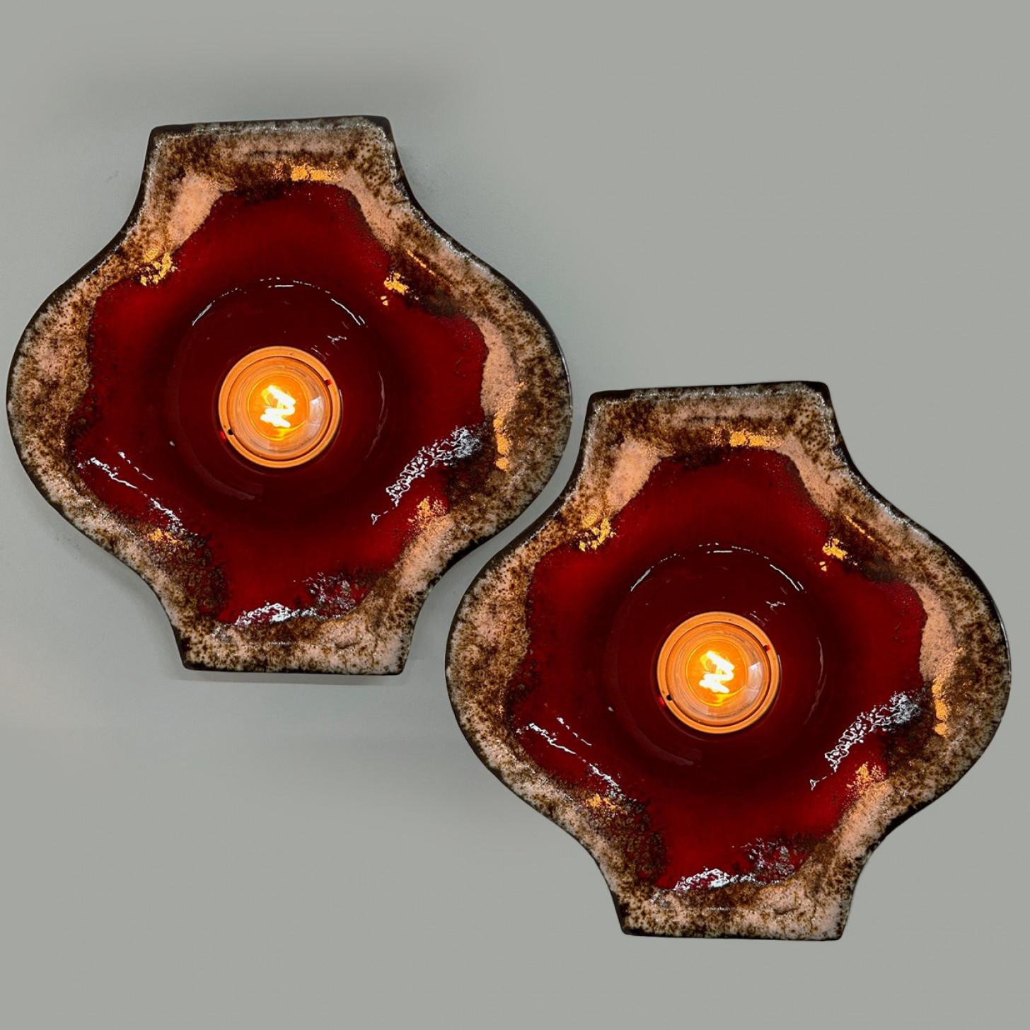 Pair of Brown Taupe Red Square Ceramic Wall Lights by Hustadt Keramik, Germany For Sale 8
