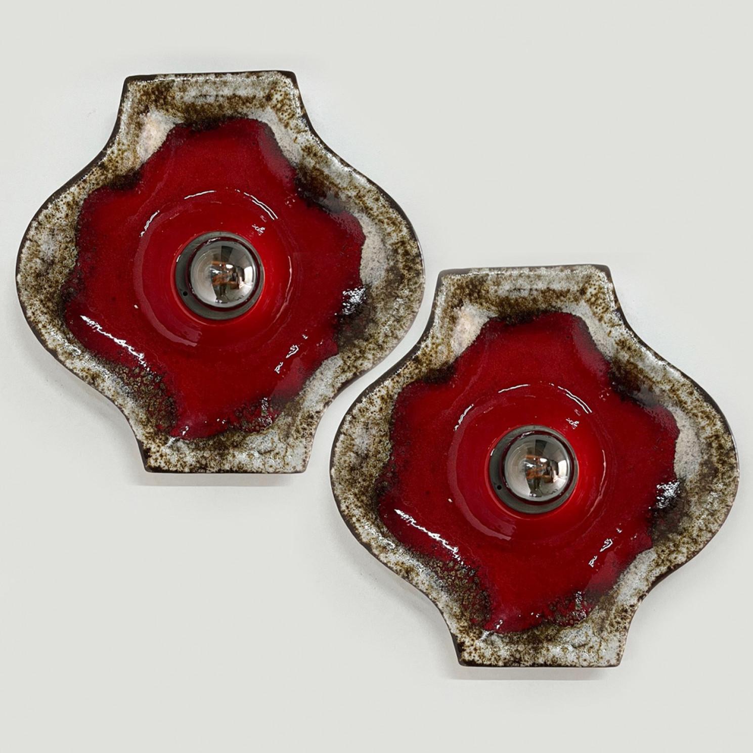 Pair of Brown Taupe Red Square Ceramic Wall Lights by Hustadt Keramik, Germany For Sale 10