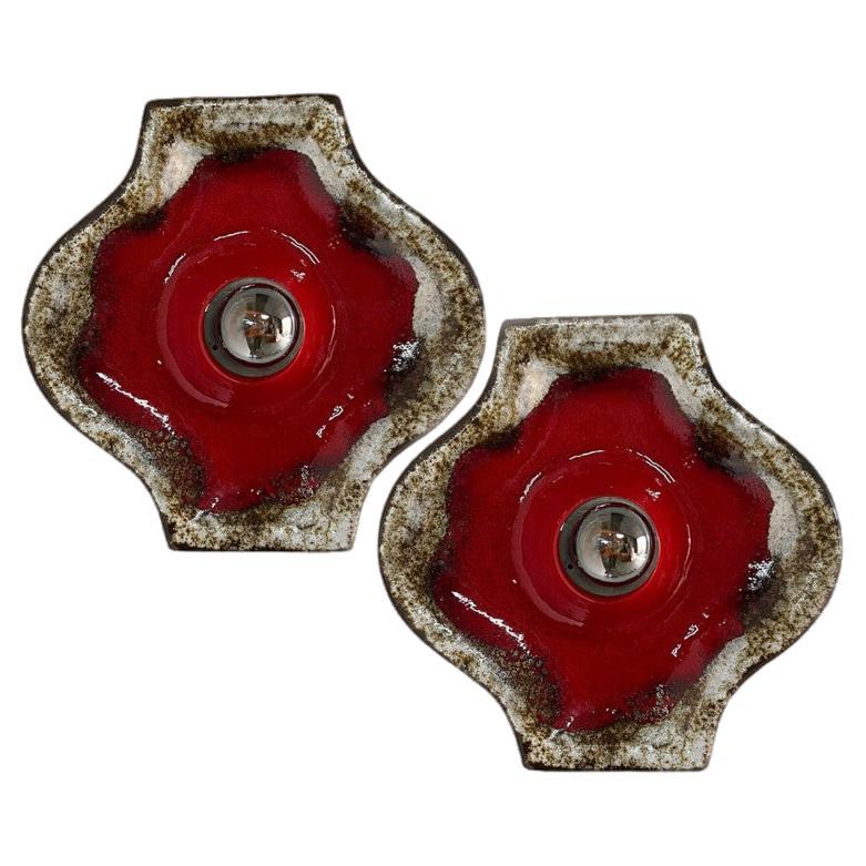 Pair of Brown Taupe Red Square Ceramic Wall Lights by Hustadt Keramik, Germany