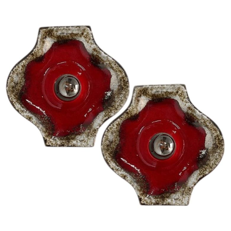 Pair of Brown Taupe Red Square Ceramic Wall Lights by Hustadt Keramik, Germany