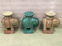 Pair of Brown Terra Cotta Elephant Garden Planters Tables, Mid-Century Modern