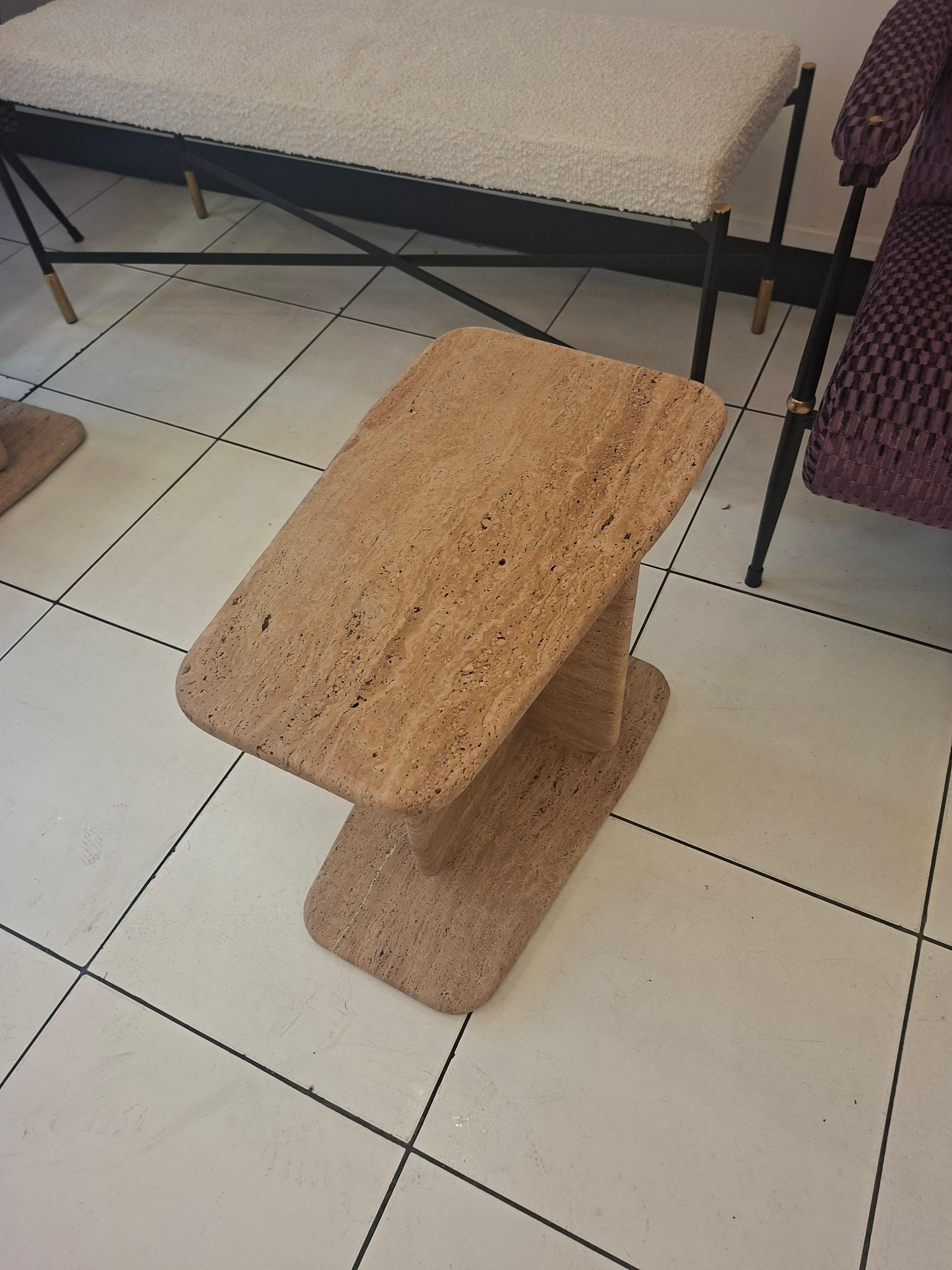 Pair of brown travertine end tables For Sale 4
