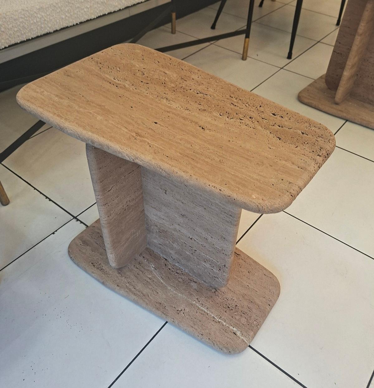 Pair of brown travertine end tables For Sale 5