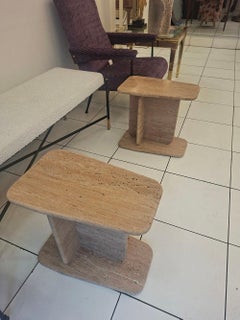 Pair of brown travertine end tables
