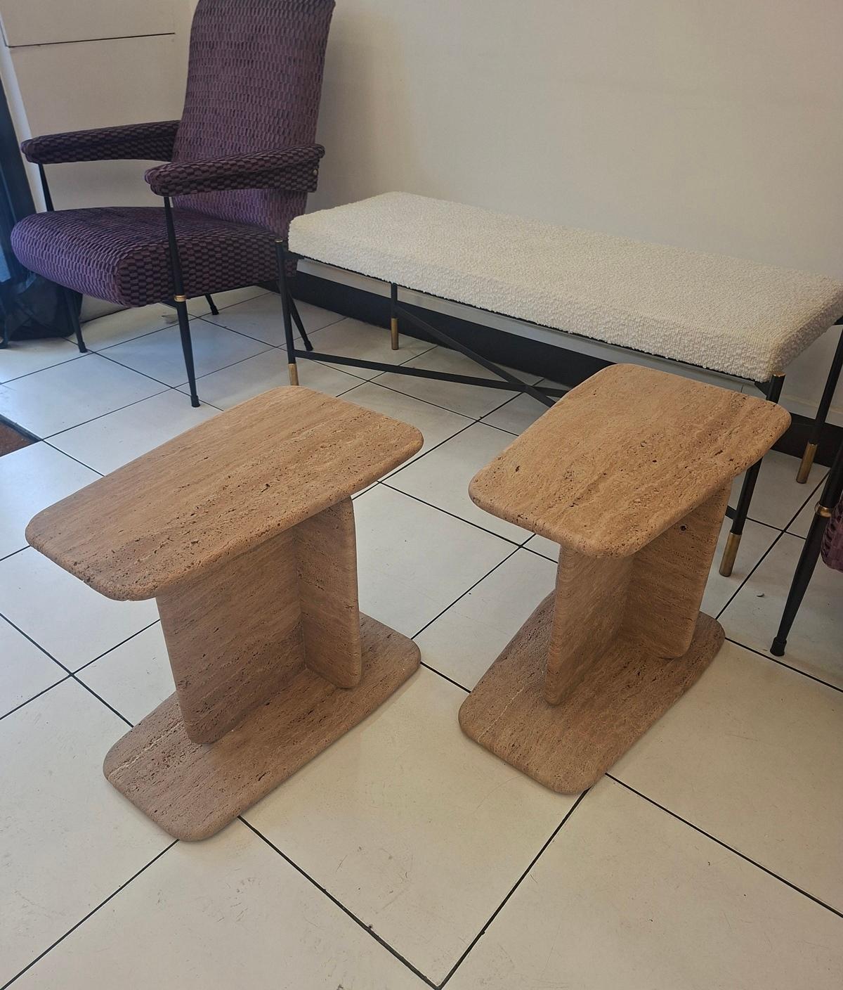Contemporary Pair of brown travertine end tables For Sale