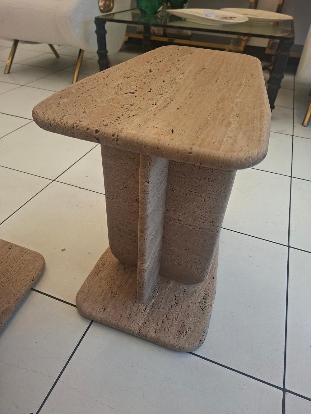 Pair of brown travertine end tables For Sale 1