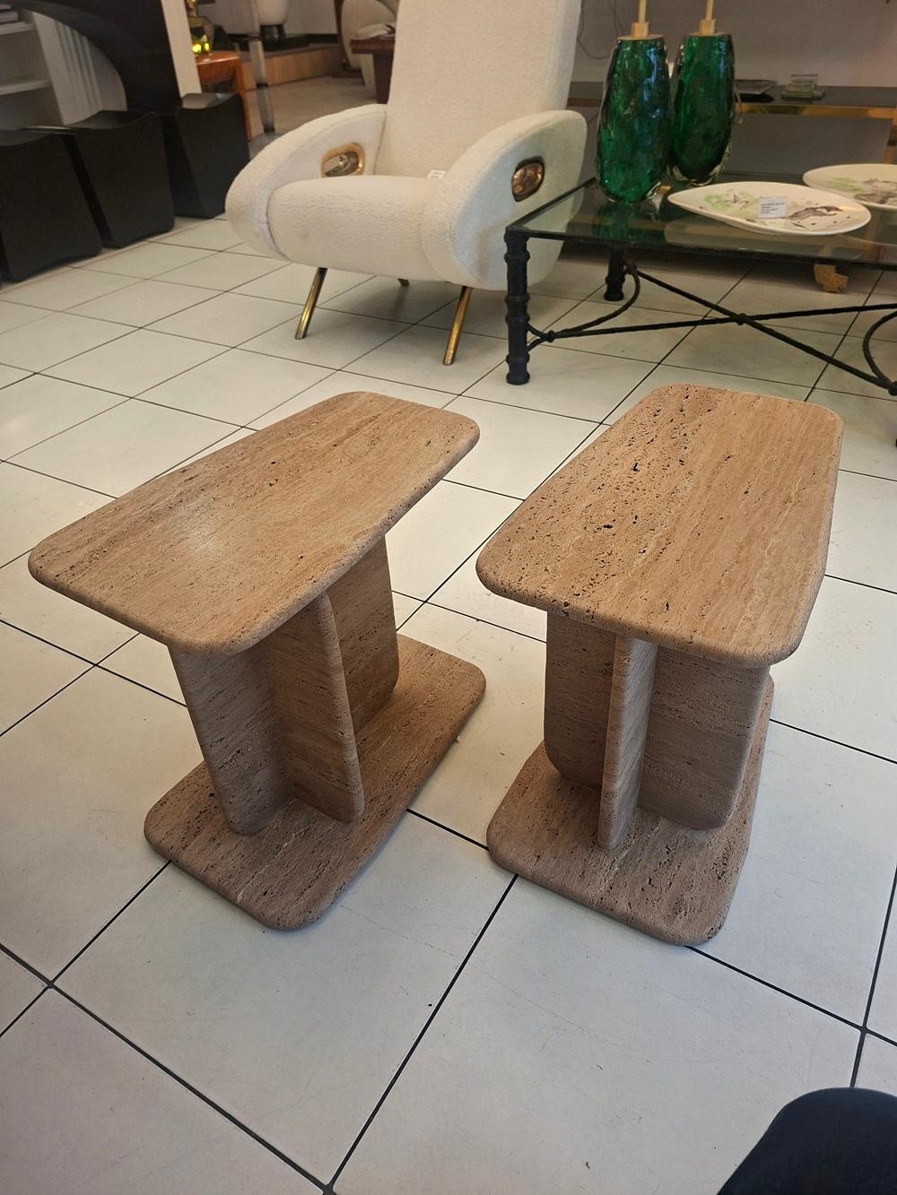 Pair of brown travertine end tables For Sale 2