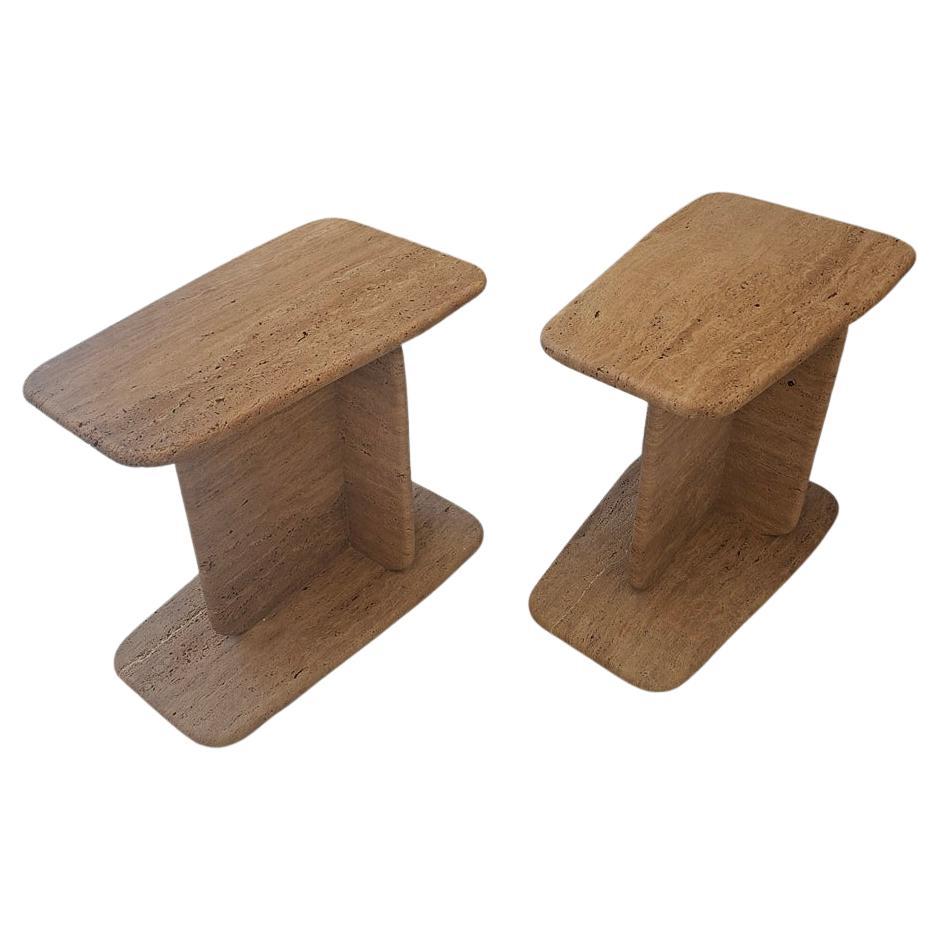Pair of brown travertine end tables For Sale