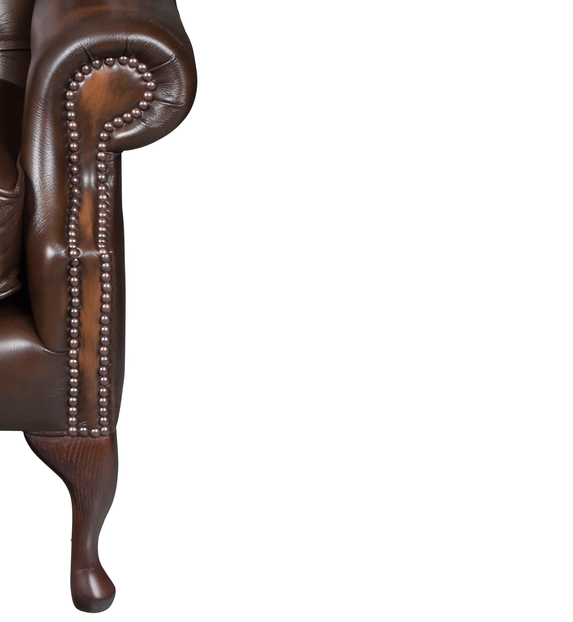 Pair of Brown Tufted Leather Wingback Armchairs In New Condition For Sale In Atlanta, GA