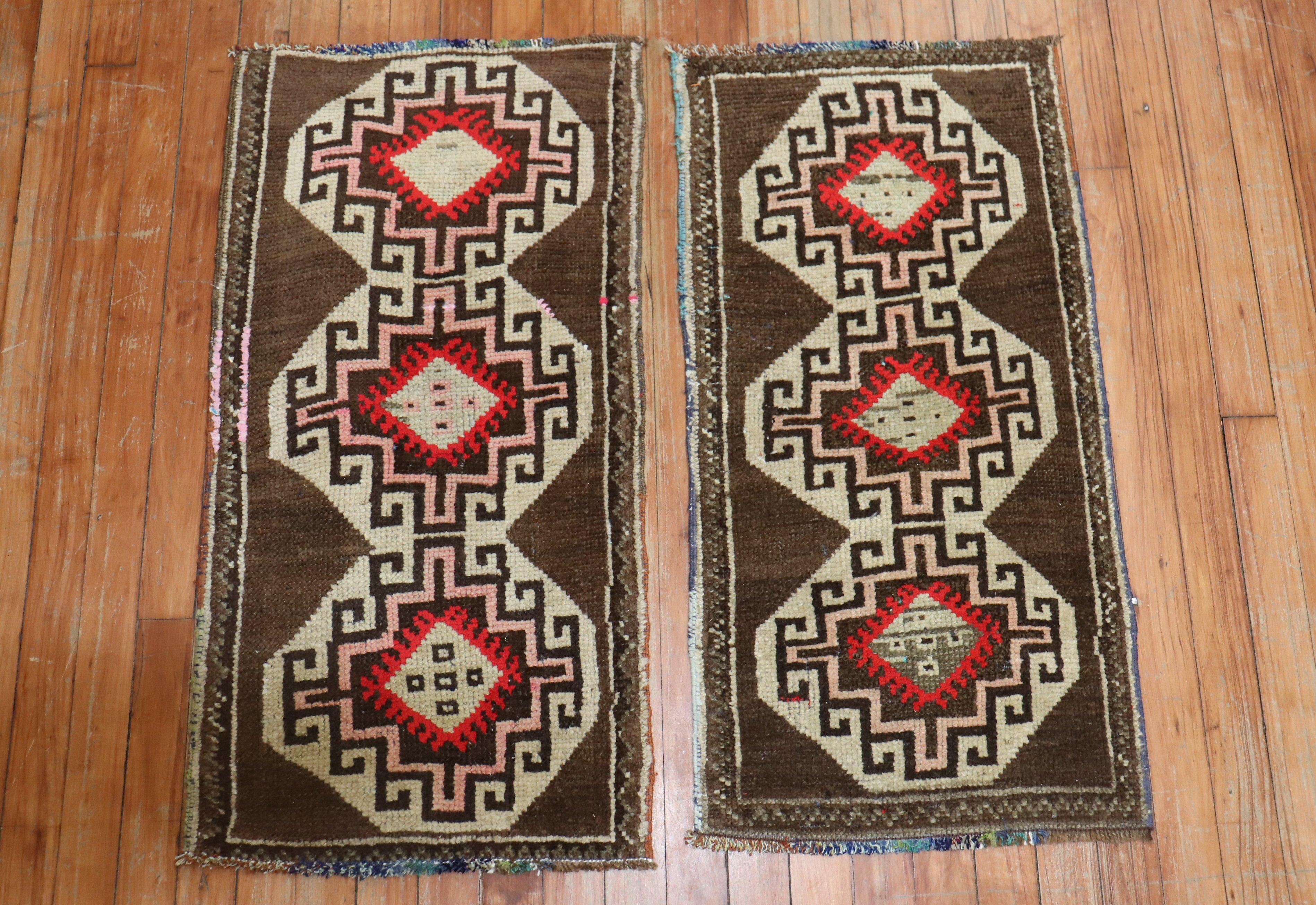 Rustic Pair of Brown Turkish Anatolian Rugs For Sale