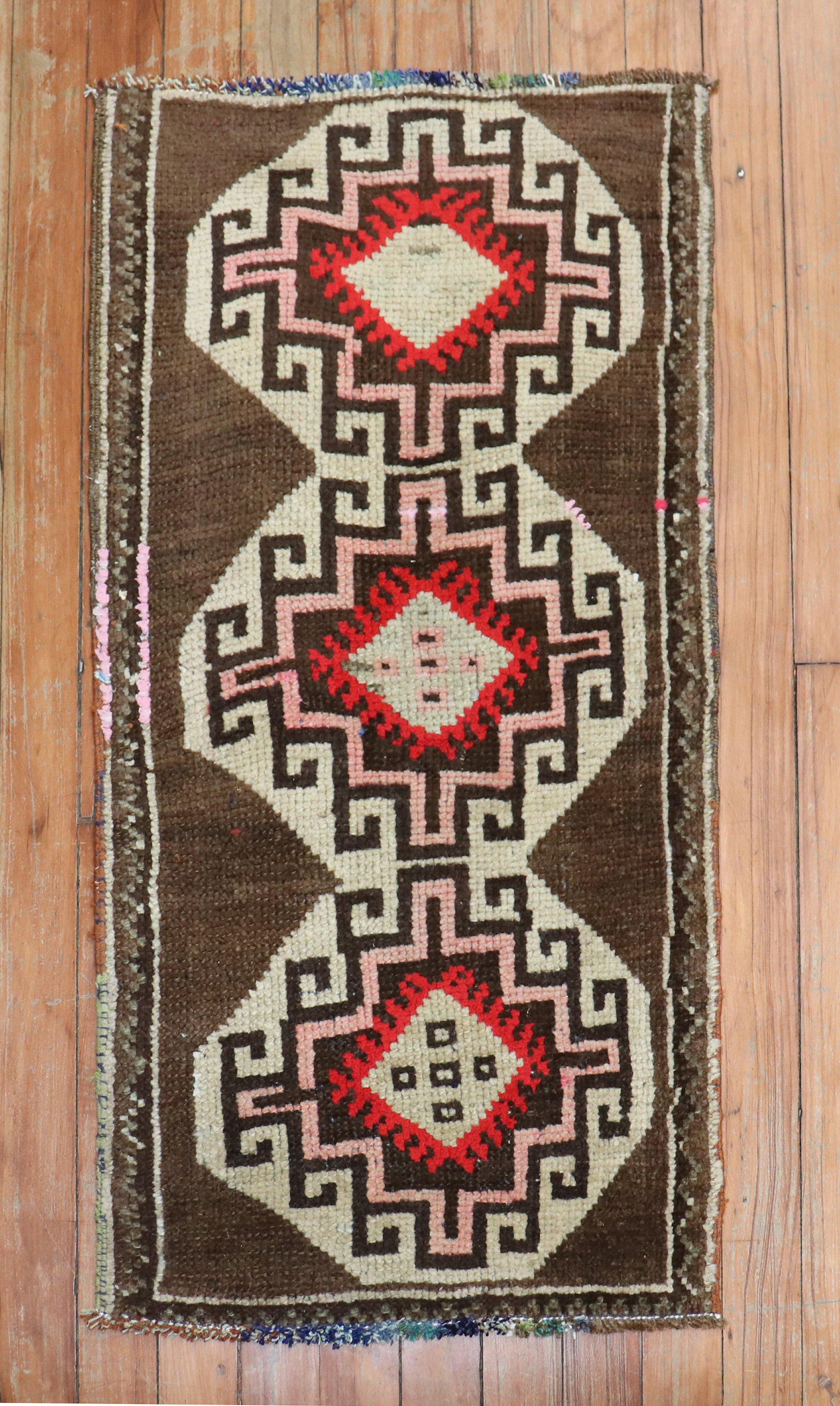 Hand-Knotted Pair of Brown Turkish Anatolian Rugs For Sale