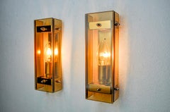 Pair of brown Veca wall lights, beveled glass, Italy 1970