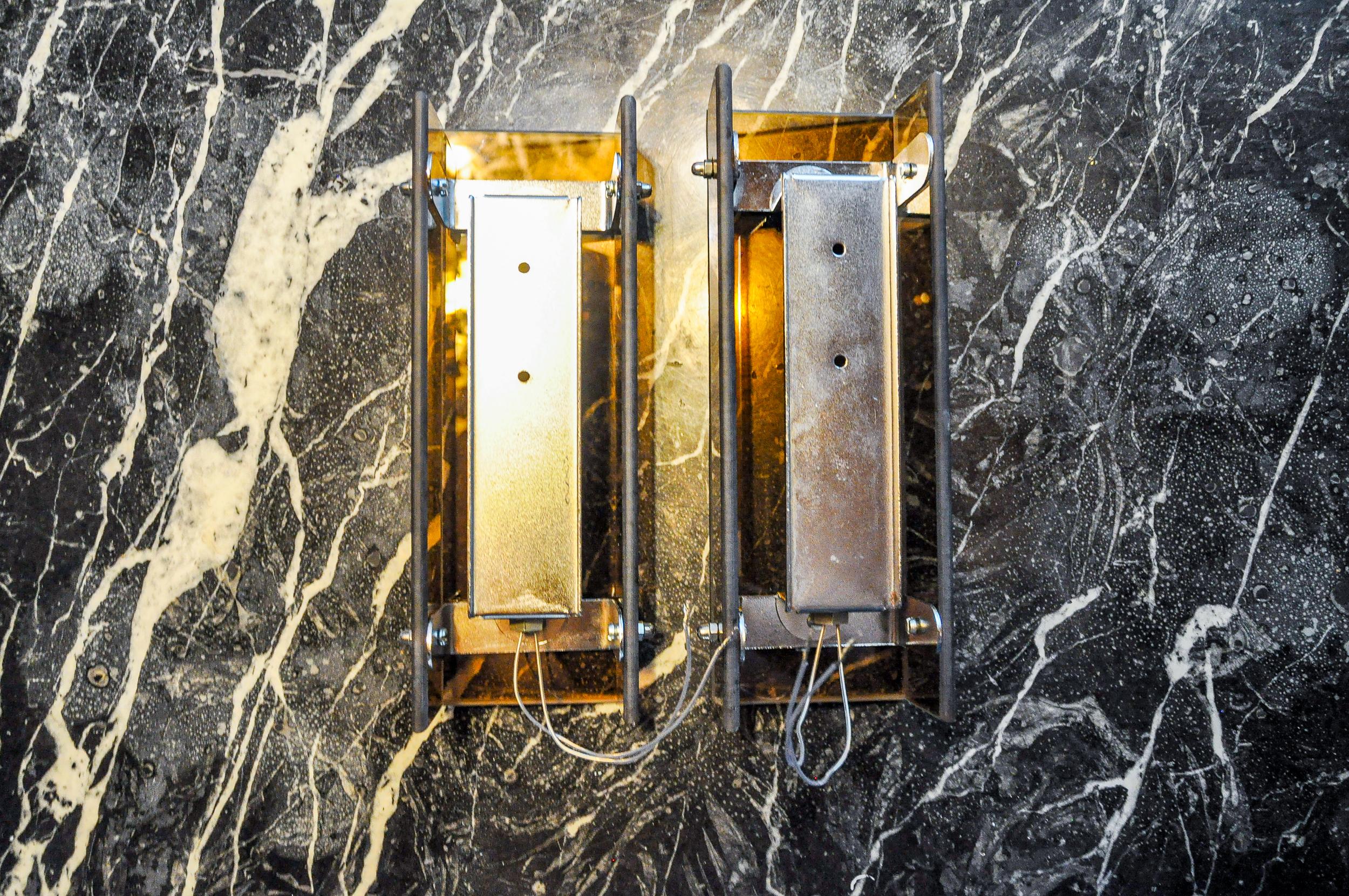Crystal Pair of brown Veca wall lights, beveled glass, Italy 1970 For Sale