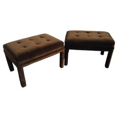 Pair of Brown Velour Parsons Style Tufted Ottomans