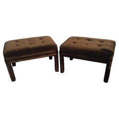 Paire de poufs touffetés en velours Brown de style Parsons