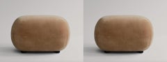 Pair of Brown Velvet Ottomans, 1970s Space Age Style