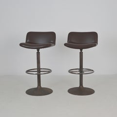 Pair of Brown Yrjö Kukkapuro Moderno Bar Stools, Finland 1960s