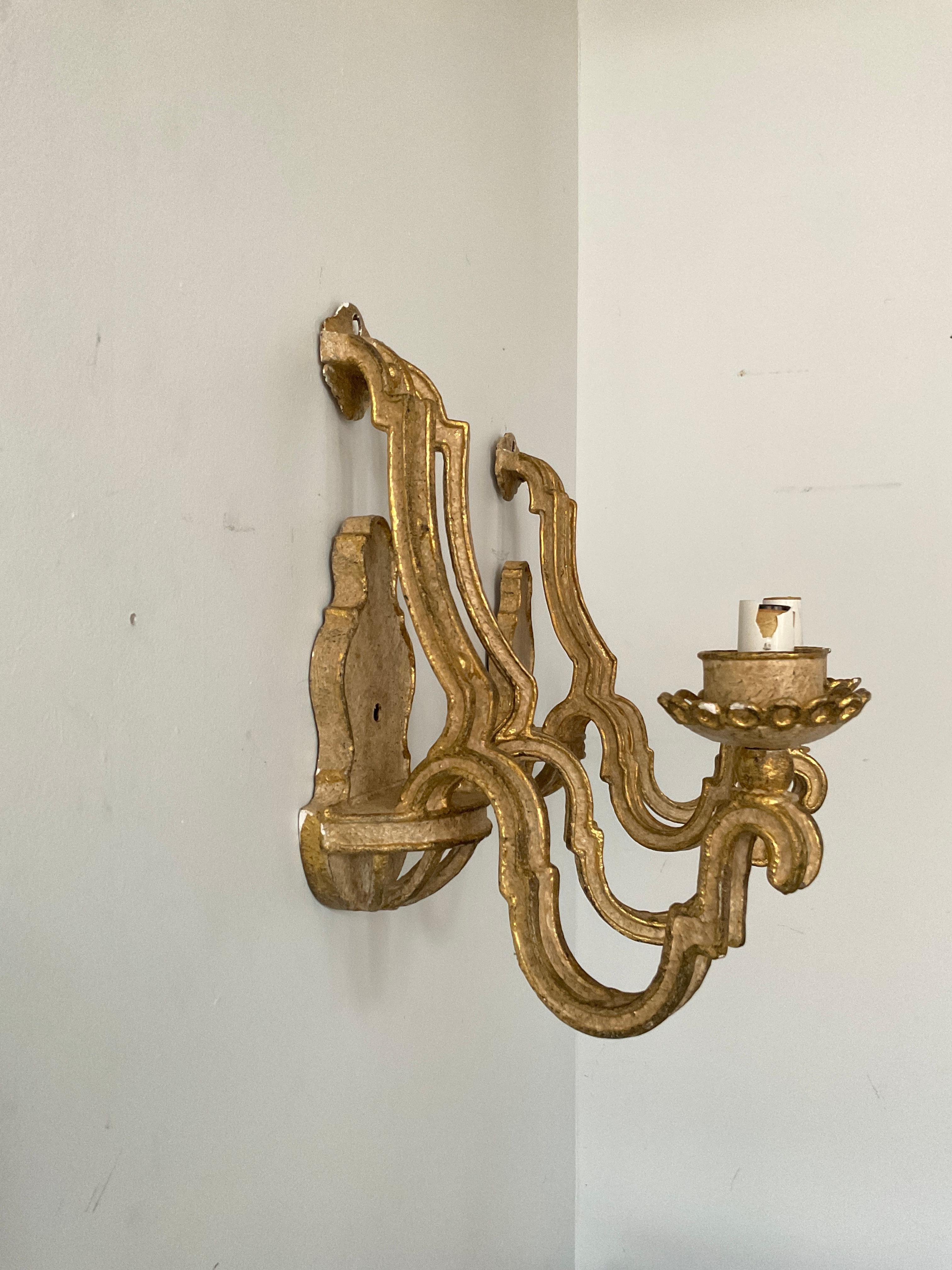 Contemporary Pair of Bruce Eicher Beige Paint and Gilt Iron Sconces For Sale