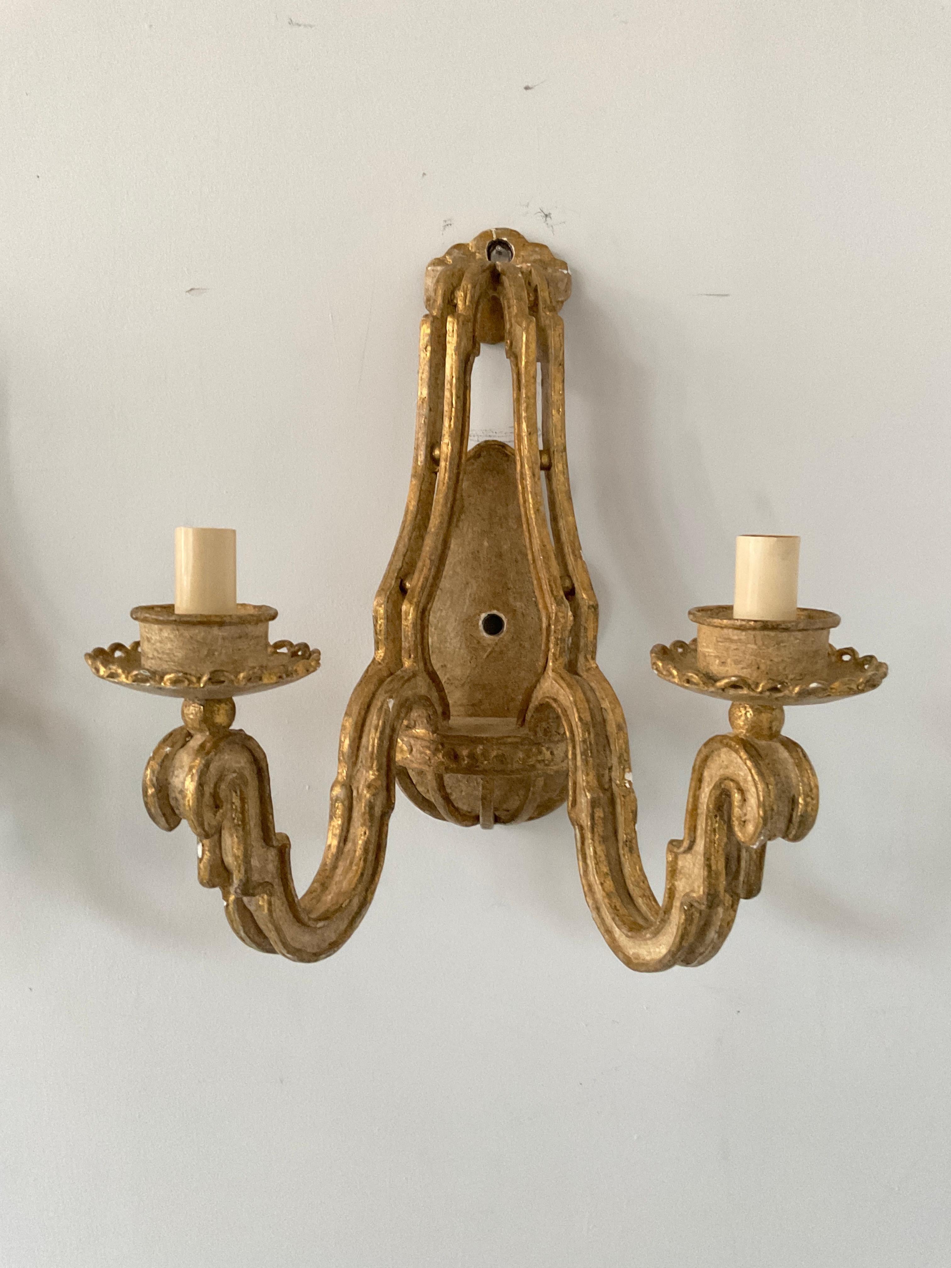 Pair of Bruce Eicher Beige Paint and Gilt Iron Sconces For Sale 1