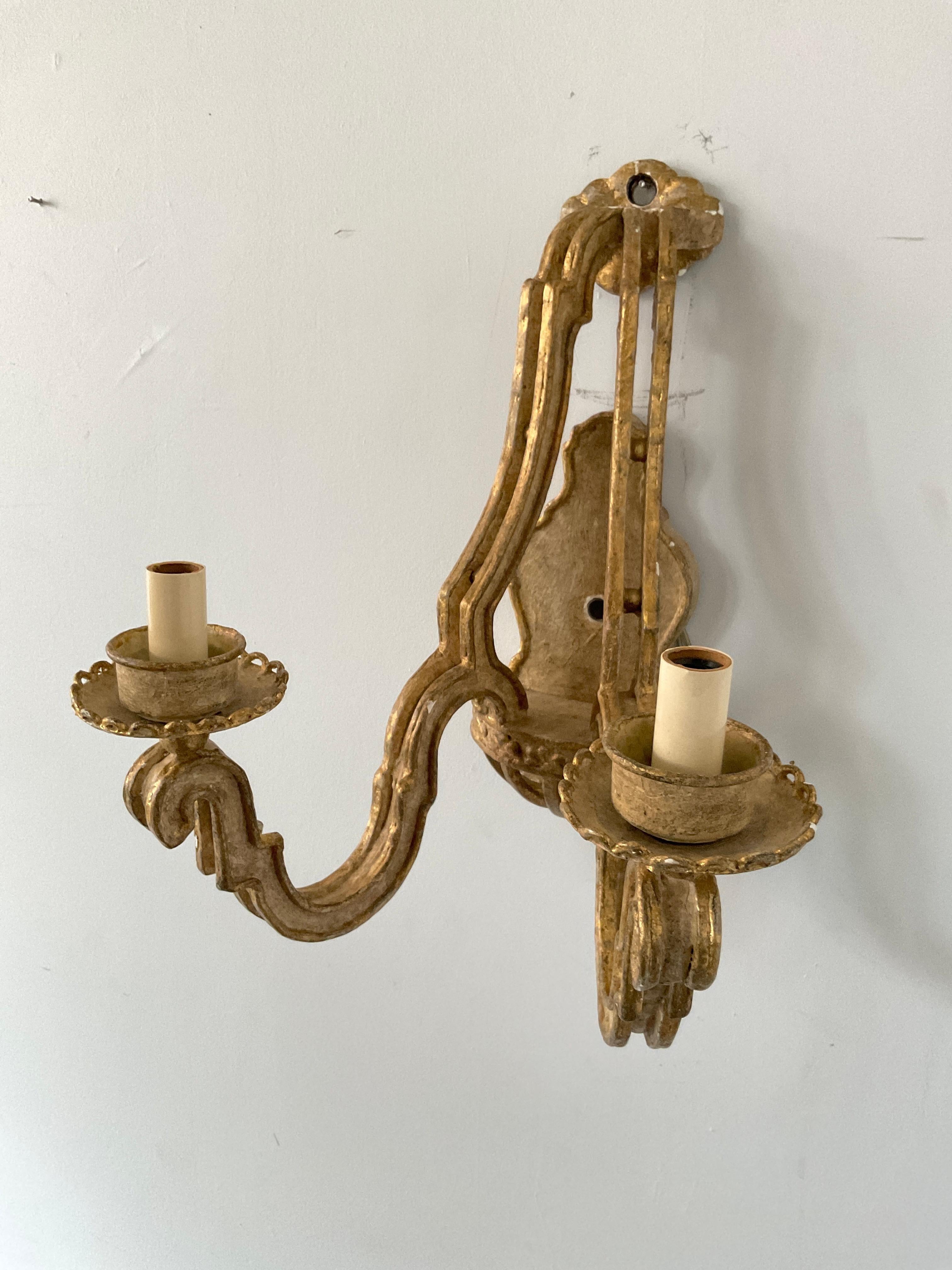 Pair of Bruce Eicher Beige Paint and Gilt Iron Sconces For Sale 2