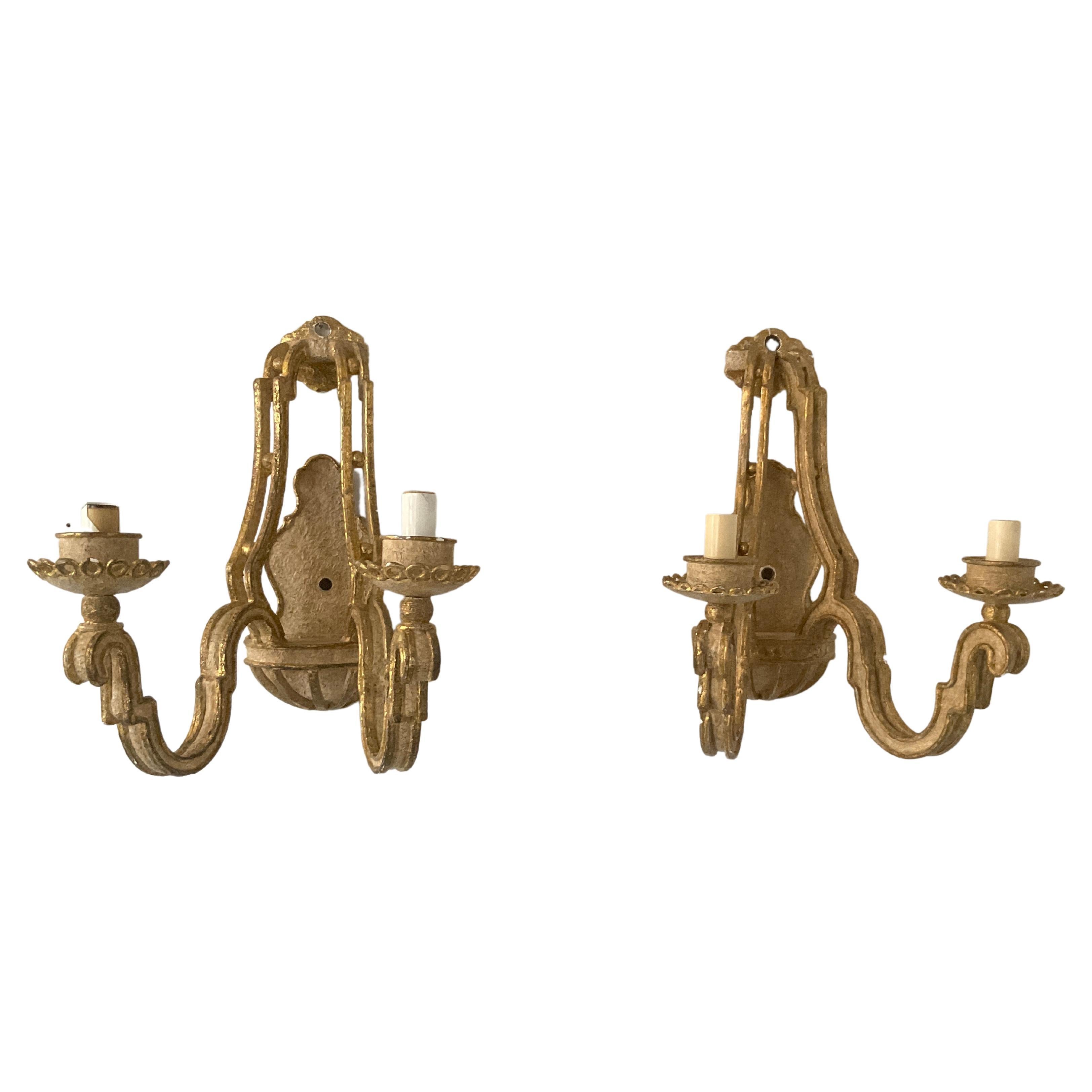 Pair of Bruce Eicher Beige Paint and Gilt Iron Sconces For Sale