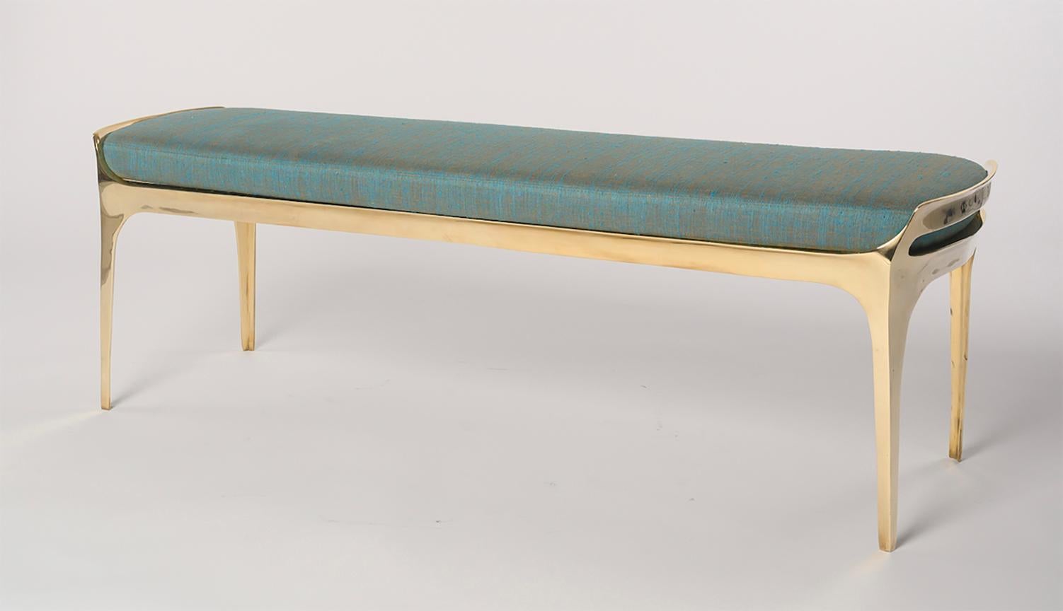 Blue and Gold Bruda Chair & Bench Set (IN STOCK) In New Condition For Sale In New York, NY