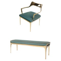 Blue and Gold Bruda Chair & Bench Set (IN STOCK)