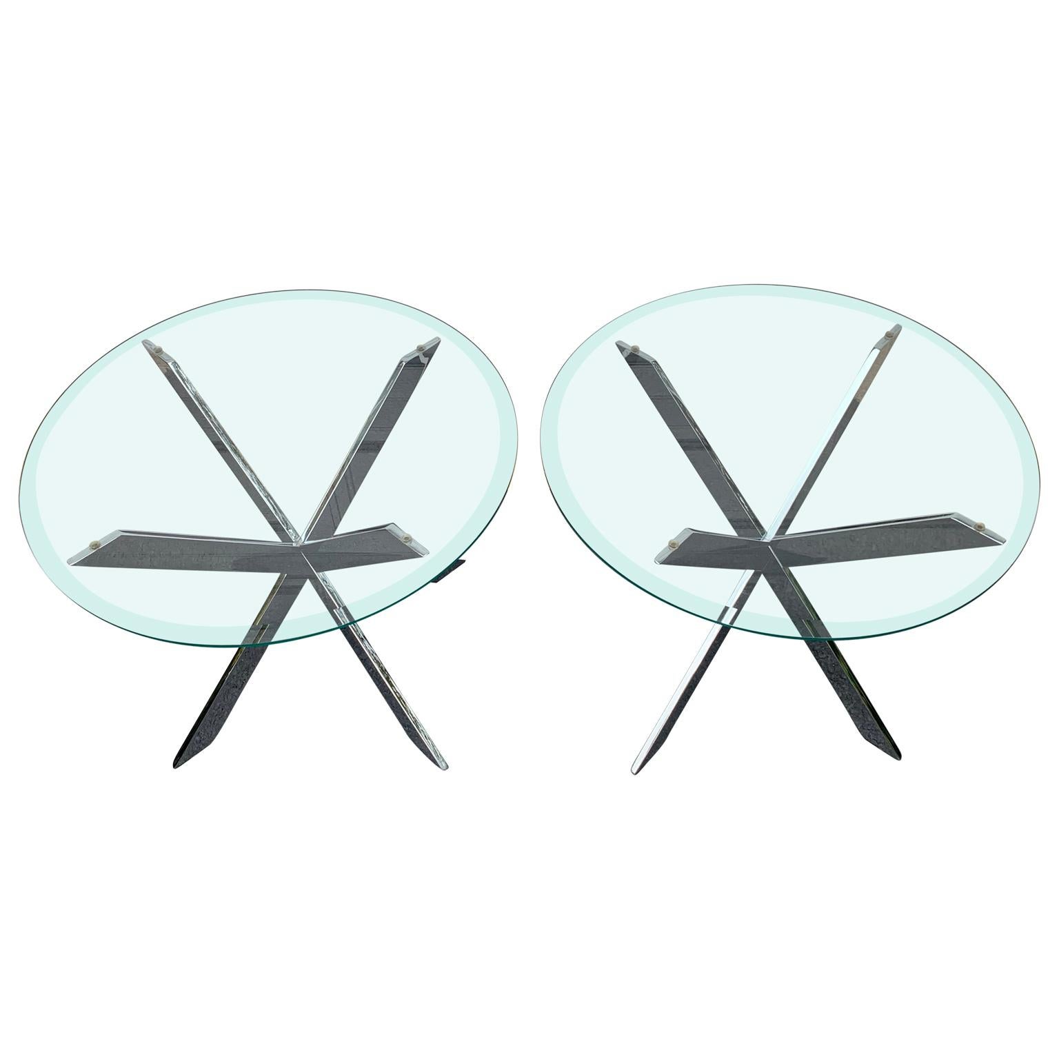 Brueton Popsicle Chrome Side or End Tables, Pair
The tables are iconic 1970's modern. The chrome is polished and heavy. They are the perfect addition to any modern decor. Please note that the table bases are offered without the glass tops as the