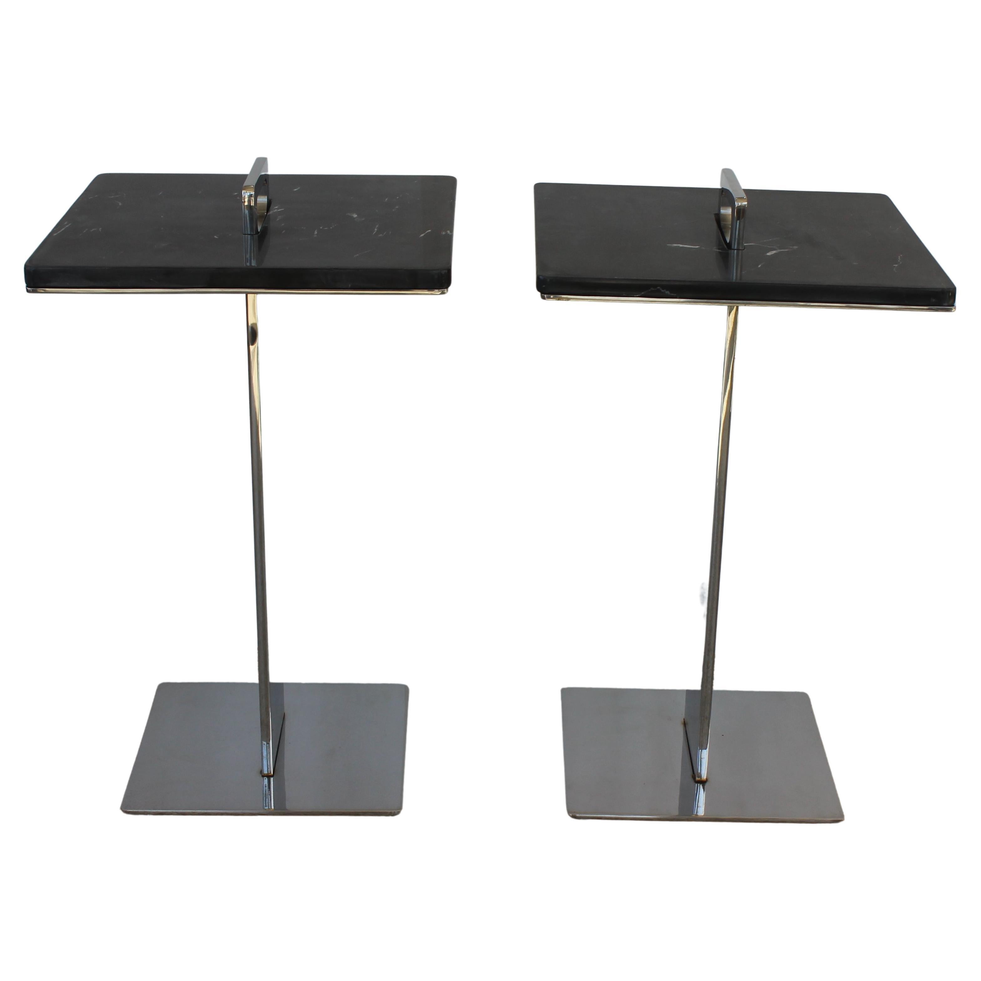 Pair of Brueton Style Side Tables in Polished Steel and Marble For Sale