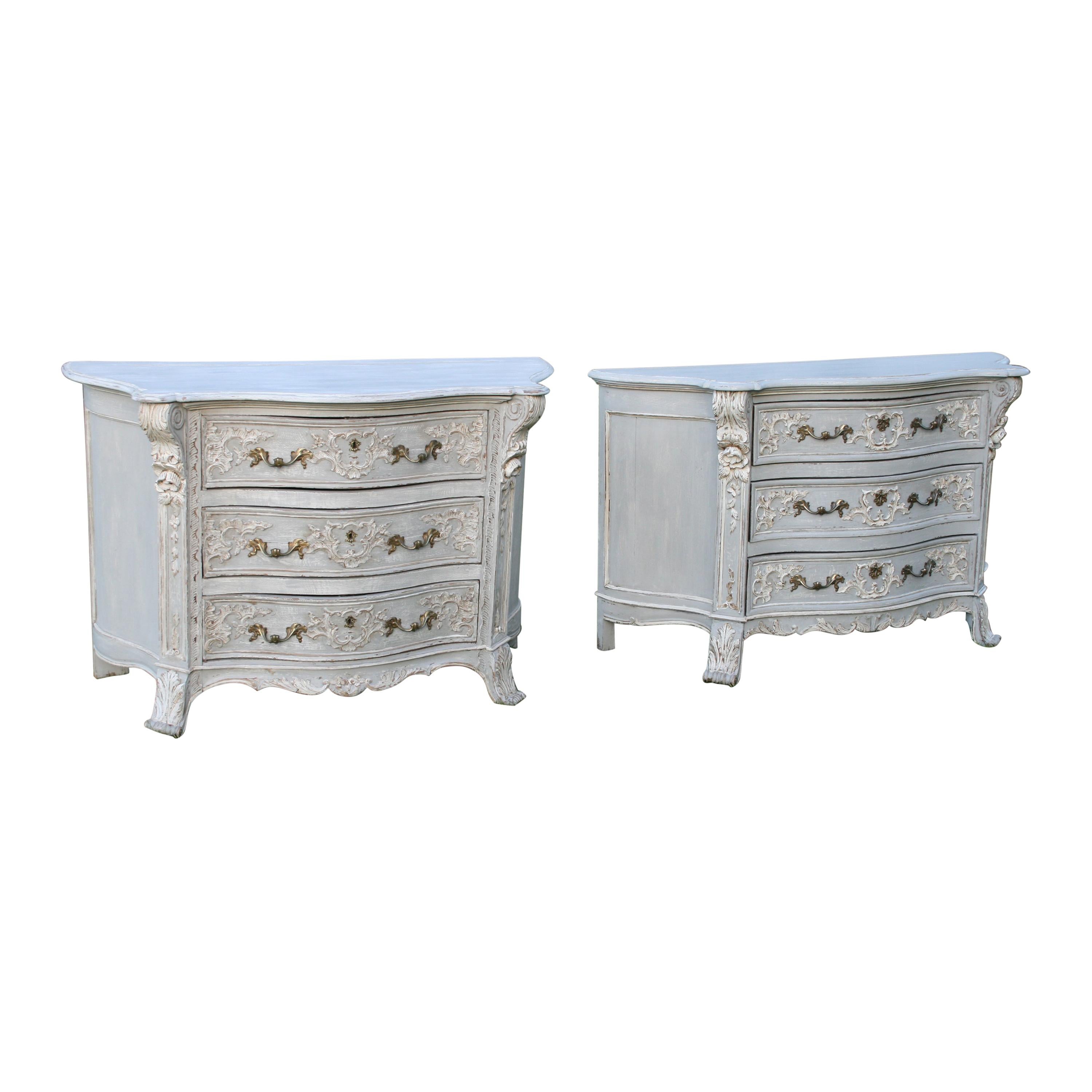 Pair of Bruges Painted Commodes For Sale