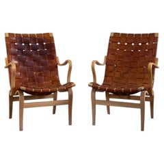 Coppia di sedie Easy 'Eva' di Bruno Mathsson in pelle, Svezia C.C. 1968