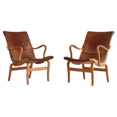 Pair of Bruno Mathsson "Eva" Lounge Chairs by DUX, 1960s Scandinavian Modern