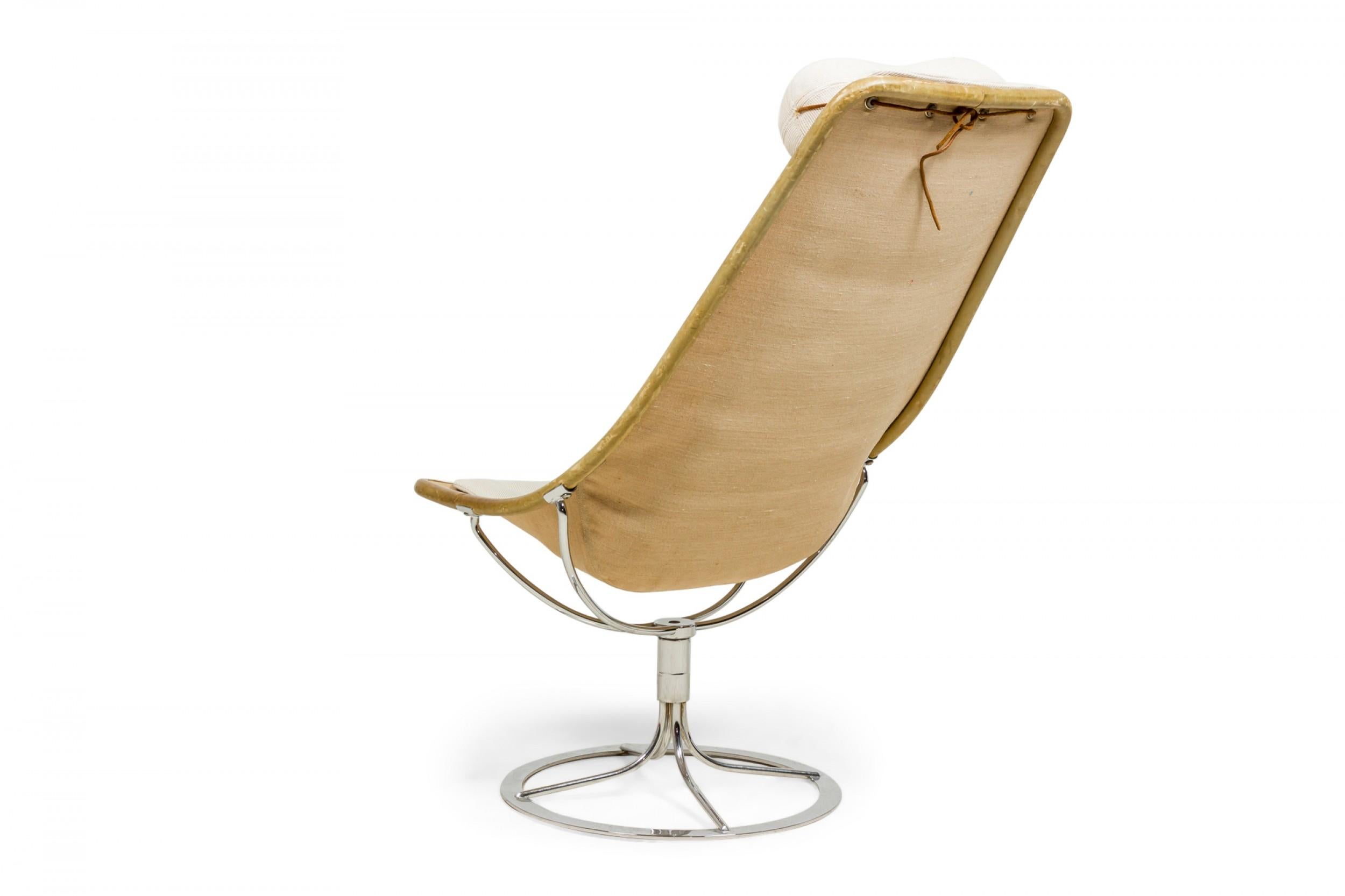 20th Century Pair of Bruno Mathsson for Dux Danish 'Jetson' Beige Bucket Swivel Lounge Chairs