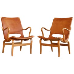 Pair of Bruno Mathsson Leather Eva Easy Chairs, 1960s