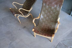 Pair of Bruno Mathsson Leather "Pernilla" Easy Chairs, 1970s