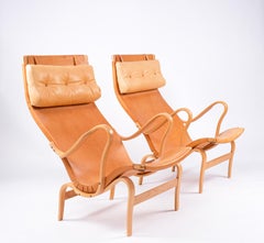 Pair of Bruno Mathsson Leather "Pernilla" Easy Chairs, 1970s