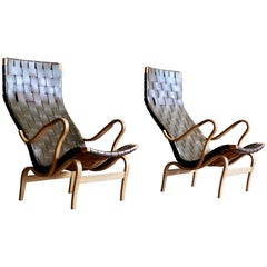 Pair of Bruno Mathsson Leather "Pernilla" Easy Chairs, 1970s