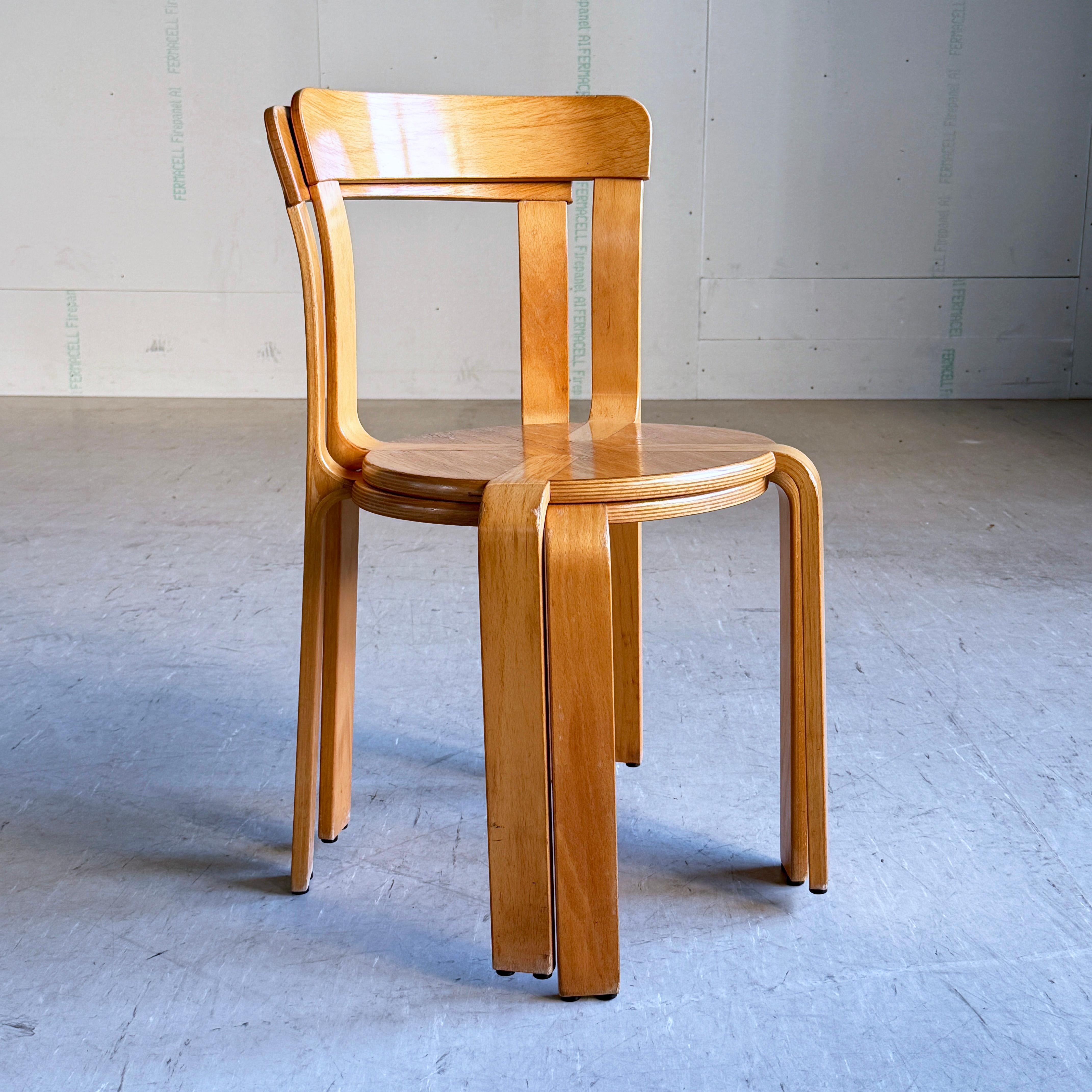 Mid-Century moderno Coppia di sedie da pranzo impilabili Bruno Rey per Dietiker, Svizzera, 1971 in vendita