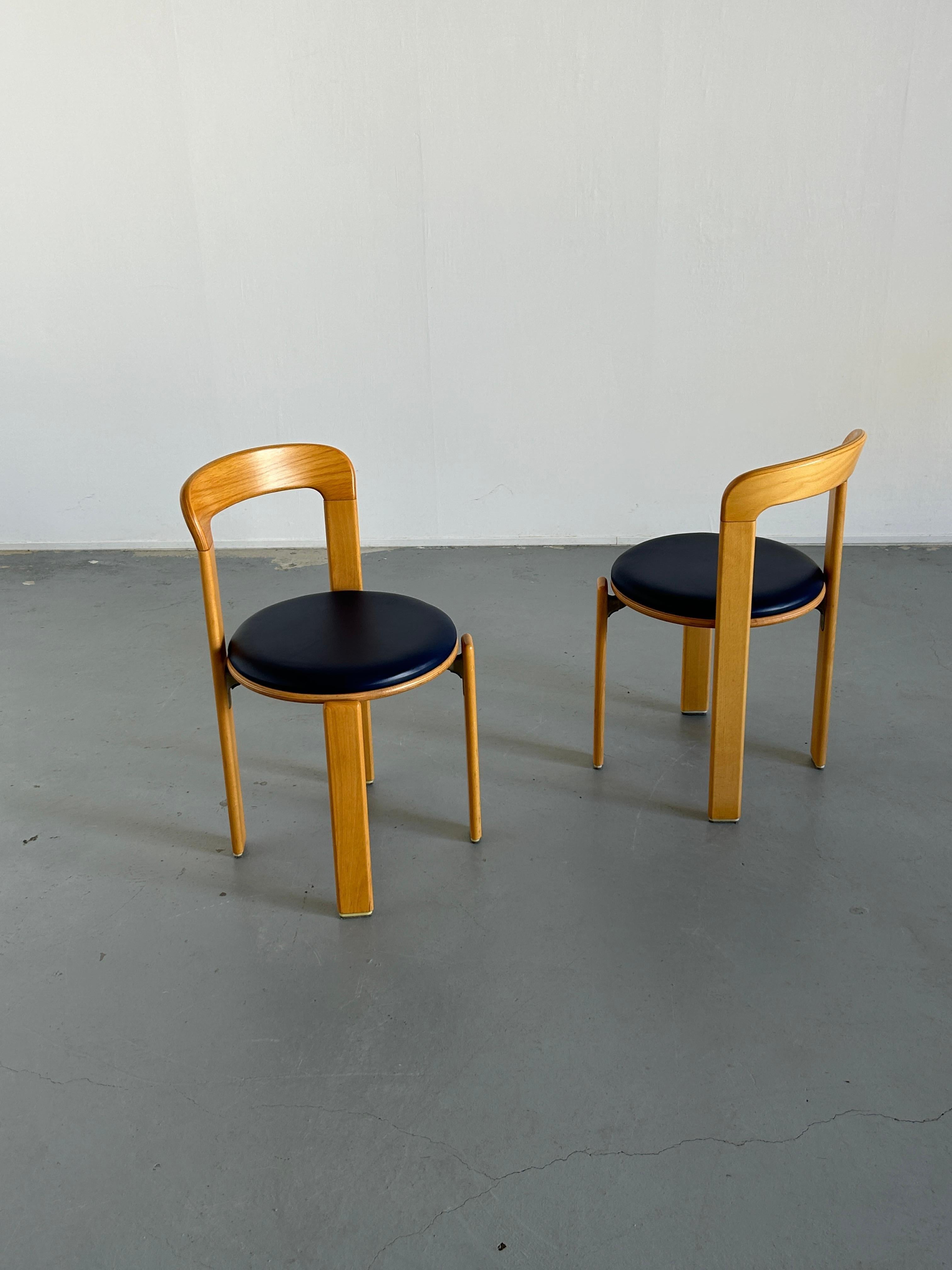 German Pair of Bruno Rey Stackable Mid-Century Modern Dining Chairs for Kusch & Co, 90s